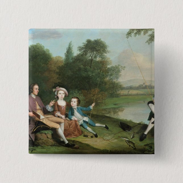 A family of Anglers, 1749 Pinback Button (Front)