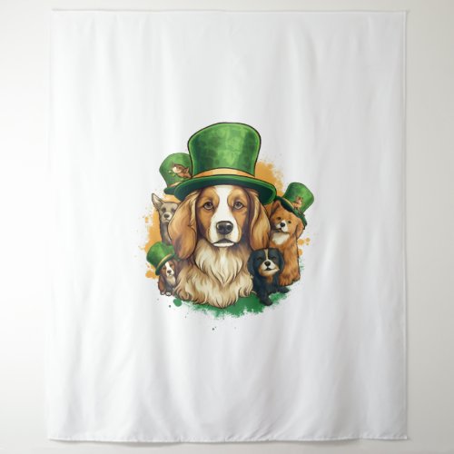 a family of dogs in stylish hats on St Patrick Tapestry