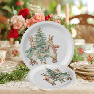 a family of rabbits at the Christmas skating rink Paper Plates