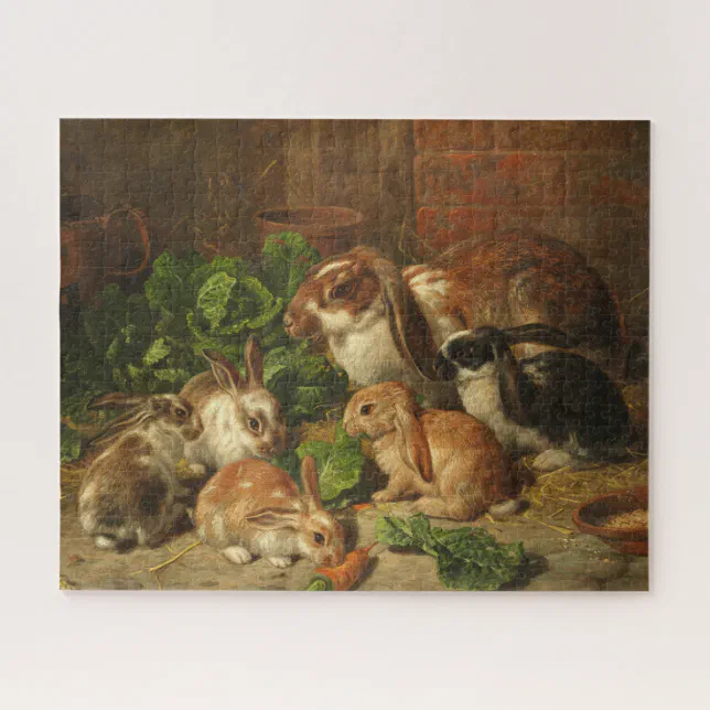 Rabbits Ruzzle A Family of Rabbits by Alfred Richardson Barber Jigsaw Puzzle | Zazzle
