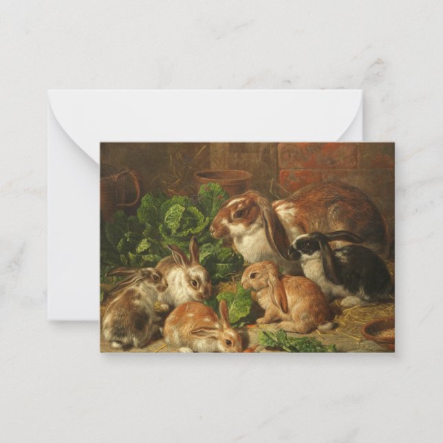 A Family of Rabbits by Alfred Richardson Barber Note Card (Front)