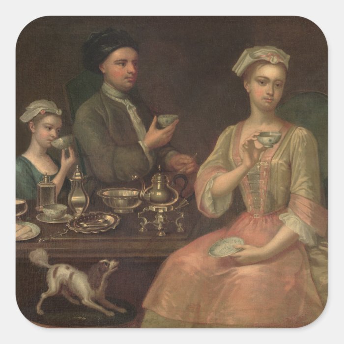 A Family of Three at Tea, c.1727 Square Sticker