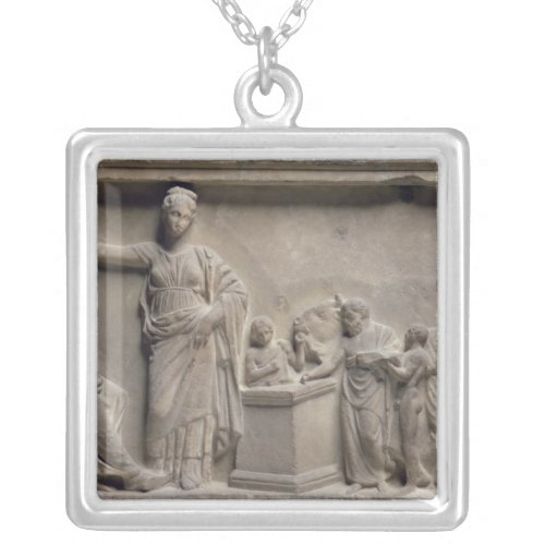 A family sacrificing a bull to Asclepius Silver Plated Necklace
