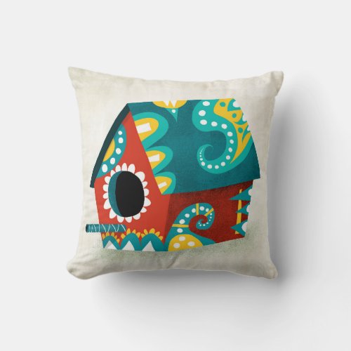 A Fanciful Birdhouse Throw Pillow