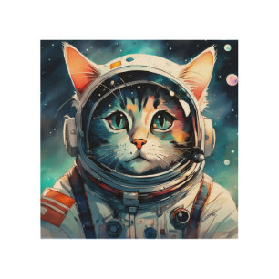 A fantasy cat astronaut wood wall art