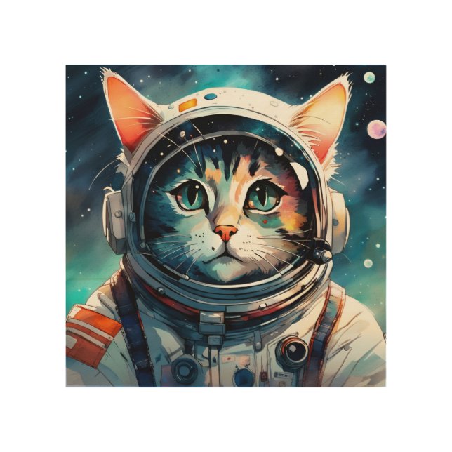 A fantasy cat astronaut wood wall art (Front)