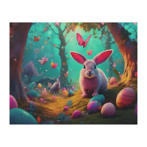 A fantasy depiction of an Easter egg hunt Wood Wall Art