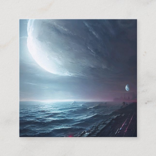 A fantasy place with big glowing moon square business card (Front)