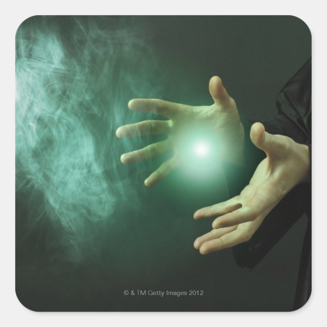 A fantasy wizard making magic with his hands. square sticker (Front)