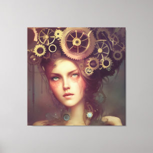 A fantasy woman with steampunk gears on her head canvas print