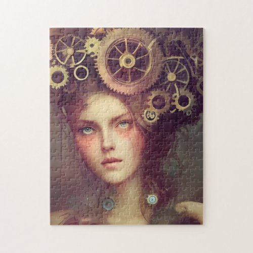 A fantasy woman with steampunk gears on her head jigsaw puzzle