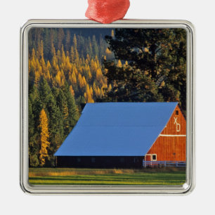 A Farmed red barn built in 1911 near Troy Metal Ornament