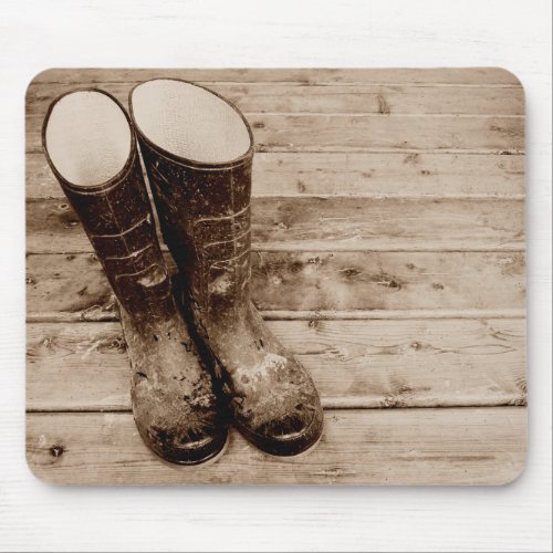 A Farmers Muddy Rubber Boots Mouse Pad