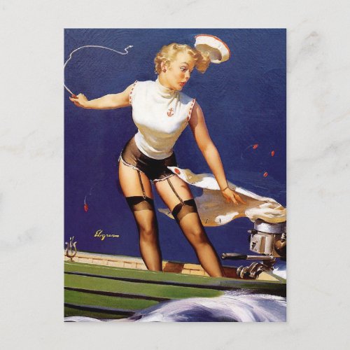 A fast take off Gil Elvgren Vintage Pin up girl Postcard
