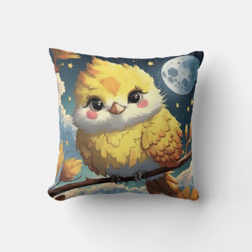 A Fat Canary on a Tree Branch at Night Throw Pillow
