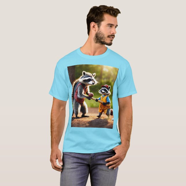 A father and son raccoon playing baseball while ce T-Shirt (Front Full)