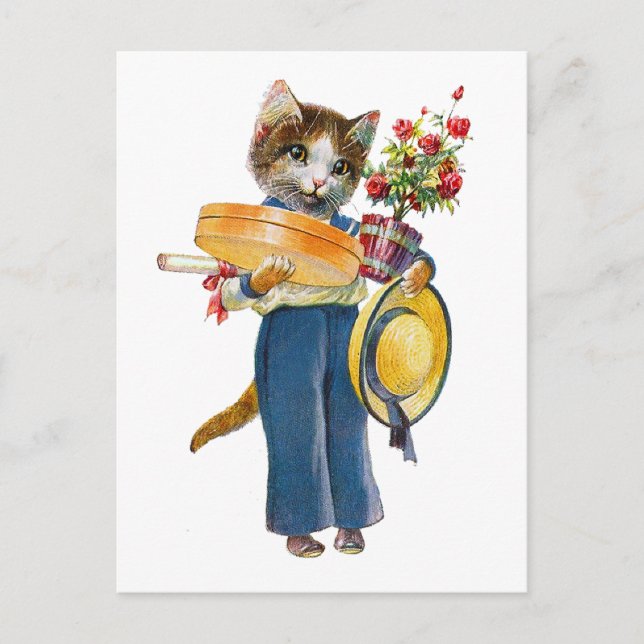 A Female Cat Bearing Flowers and Gifts Postcard (Front)