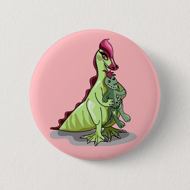 A Female Hadrosaurus Holding A Doll. Button (Front)