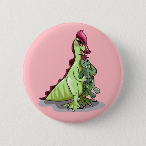 A Female Hadrosaurus Holding A Doll Button