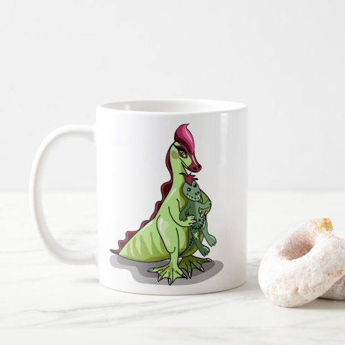 A Female Hadrosaurus Holding A Doll Coffee Mug