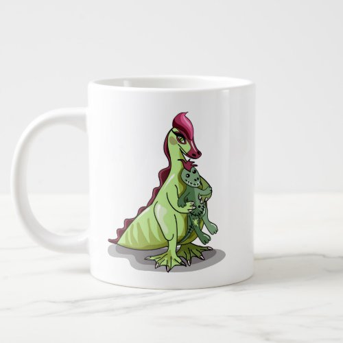 A Female Hadrosaurus Holding A Doll Giant Coffee Mug