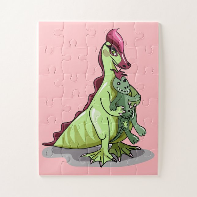 A Female Hadrosaurus Holding A Doll. Jigsaw Puzzle (Vertical)