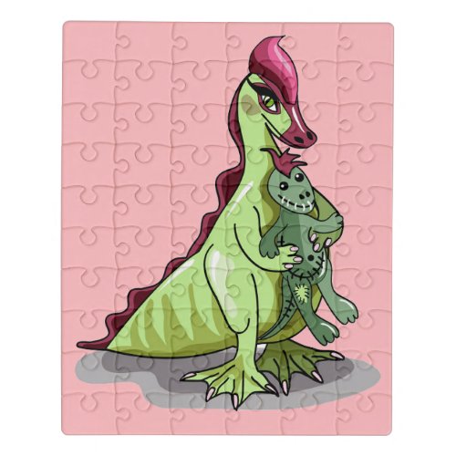 A Female Hadrosaurus Holding A Doll Jigsaw Puzzle