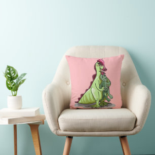 A Female Hadrosaurus Holding A Doll. Throw Pillow