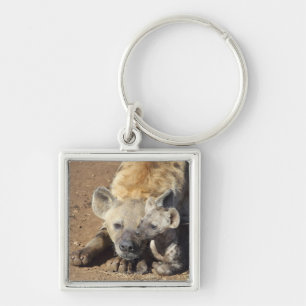 A female Spotted Hyena and her cub, Kruger Keychain