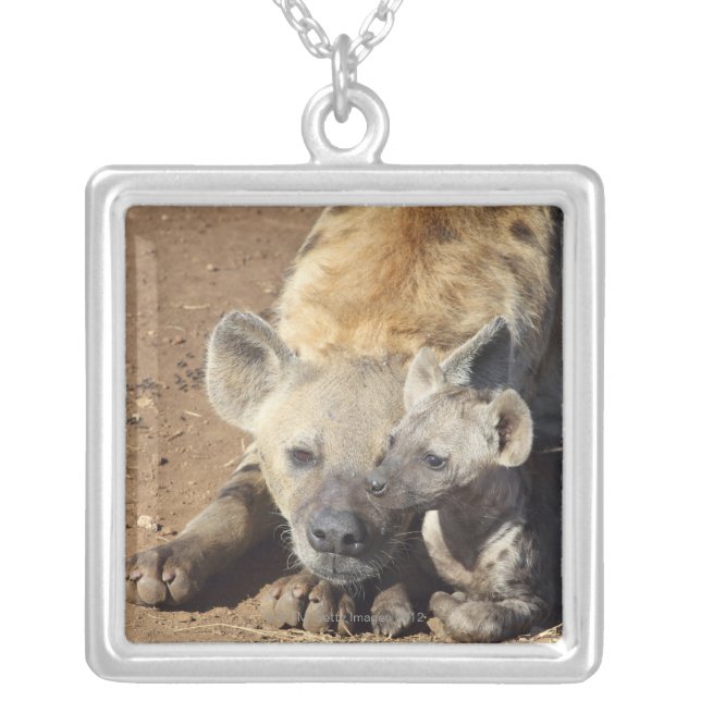 A female Spotted Hyena and her cub, Kruger Silver Plated Necklace (Front)