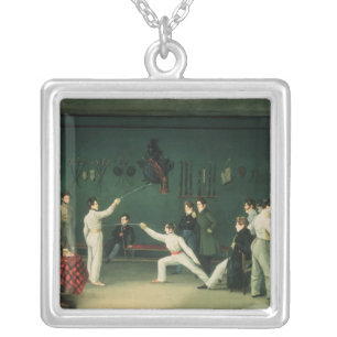 A Fencing Scene, 1827 Silver Plated Necklace