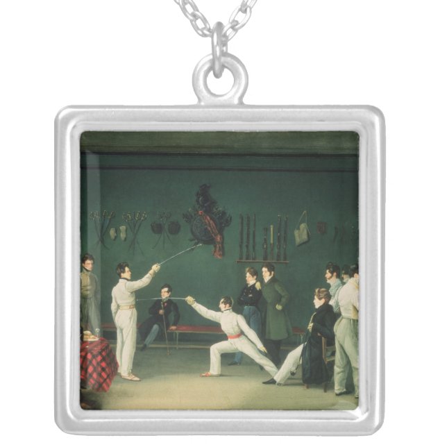 A Fencing Scene, 1827 Silver Plated Necklace (Front)
