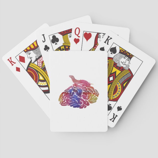 A ferret walking on a brain poker cards (Back)