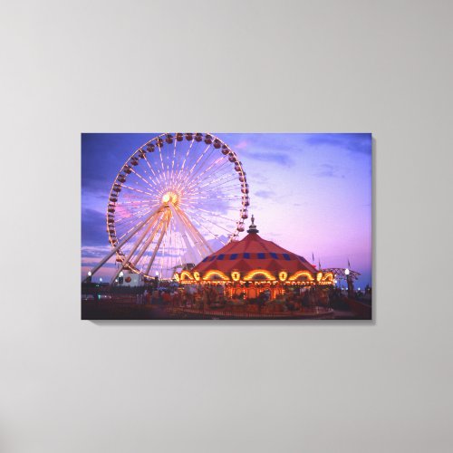 A ferris wheel and carousel at the Navy Pier in Canvas Print