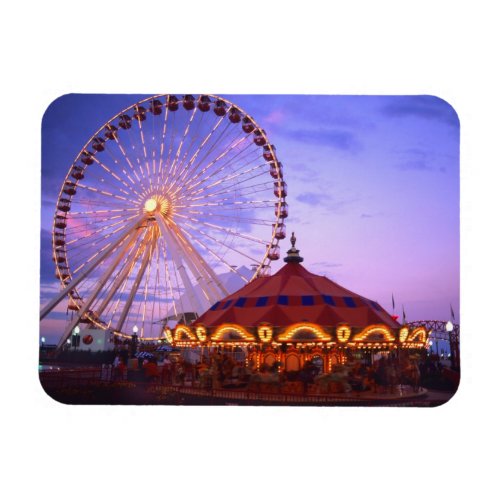 A ferris wheel and carousel at the Navy Pier in Magnet