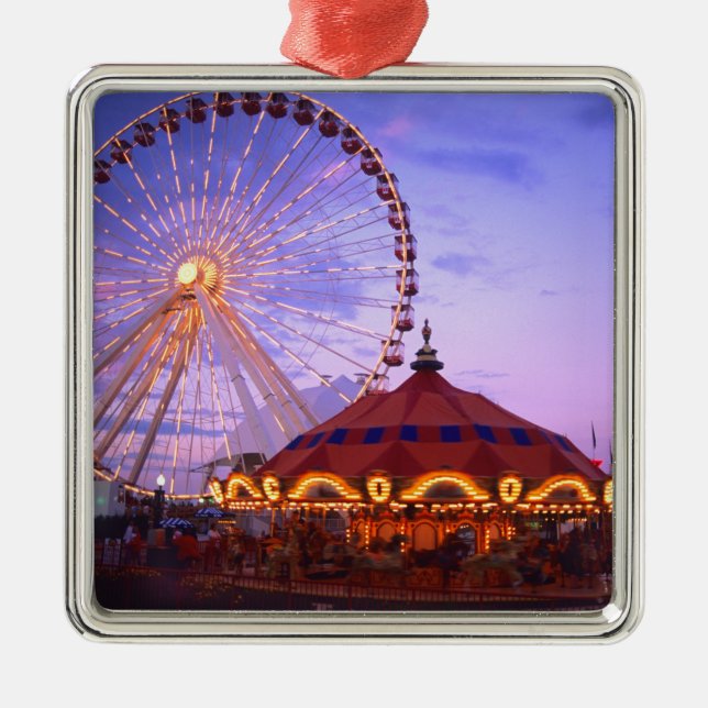 A ferris wheel and carousel at the Navy Pier in Metal Ornament (Front)