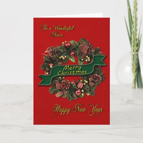 A festive Christmas Wreath for your niece Holiday Card