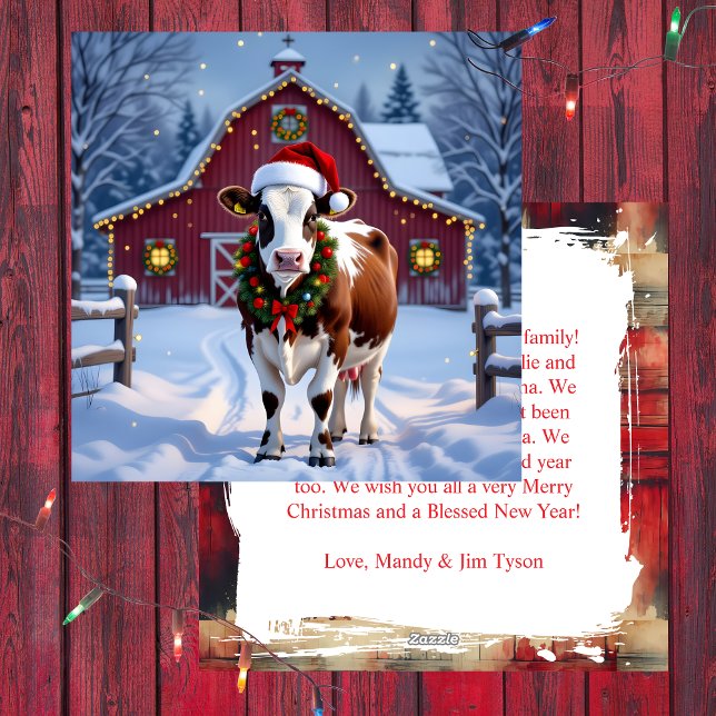 A Festive Cow in Santa Hat Country Christmas Holiday Card (Creator Uploaded)