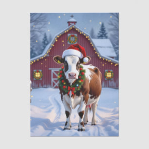 A Festive Cow in Santa Hat Country Christmas Tissue Paper