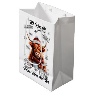 A Festive Santa Sack Adorned With Holiday Cow Medium Gift Bag