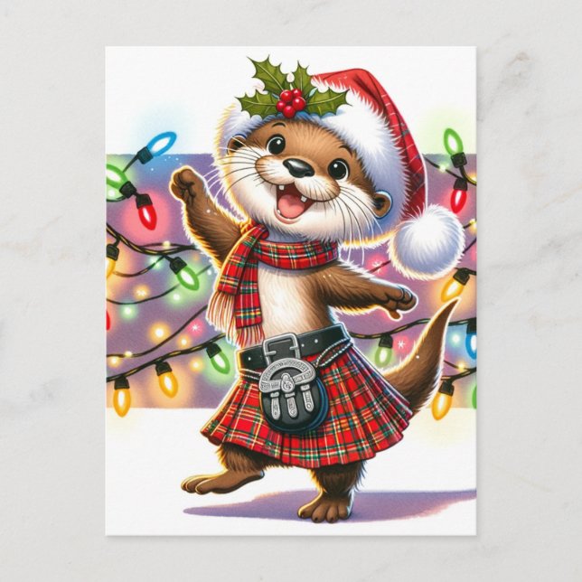 A Festive Scottish Christmas Otter Postcard (Front)