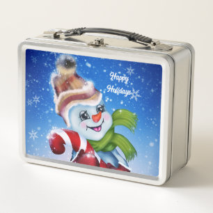 A festive snowman     metal lunch box