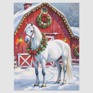 A Festive White Horse and Winter Barn Christmas Tissue Paper