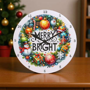 A Festive Wreath of Christmas Joy Large Clock