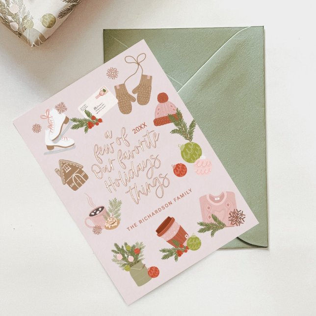 A Few of Our Favorite Christmas Things Blush Pink Foil Holiday Card (Creator Uploaded)