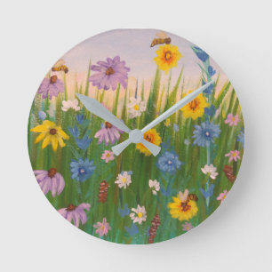 A field full of wild flowers round clock