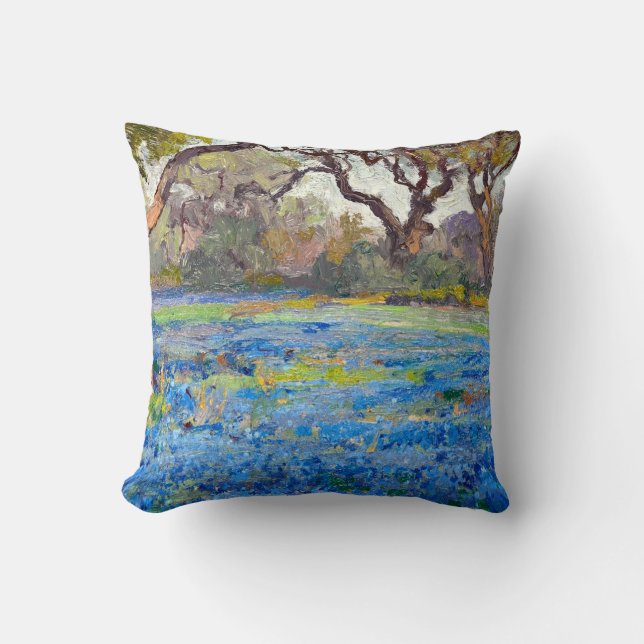 A Field of Bluebonnets at Alamo Heights, 1919 Throw Pillow (Front)