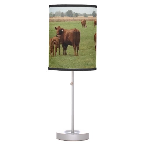 A Field Of Brown Cows Table Lamp