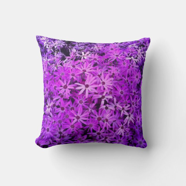 A field of Purple and Pink Daisies Throw Pillow (Front)