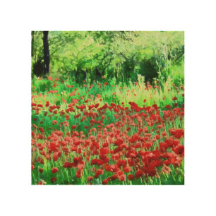 A Field Of Red Wildflowers Landscape Art